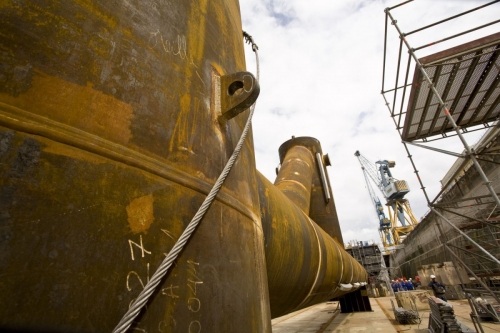 Élément du tripod de l'hydrolienne l'Arcouest du groupe EDF - Photographies de reportage réalisées sur le site de la société Naval Group à Brest. Agence Toma. | Philippe DUREUIL Photographie