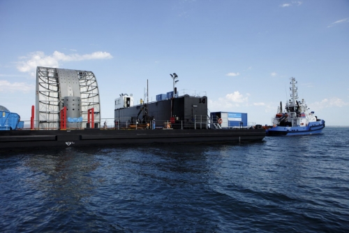 Photographie offshore. Essais en mer de l'hydrolienne l'Arcouest du groupe EDF. Reportage photographique réalisée pour EDF & Naval Group. | Philippe DUREUIL Photographie