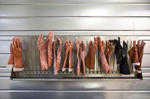 Photo industrielle de gants de protection en caoutchouc pour illustrer la sécurité au travail dans l’industrie. | Philippe DUREUIL Photographie