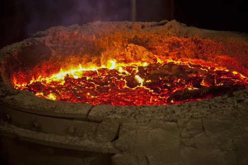 Poche d'acier en fusion. Aciérie à Yougstonwn, Ohio, USA. Reportage photographique réalisé pour Vallourec. | Philippe DUREUIL Photographie