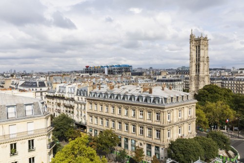 Photo aérienne à Paris. La Tour Saint-Jacques et Le Centre Pompidou. | Philippe DUREUIL Photographie