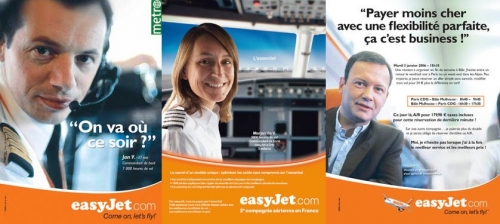 Photographies de portraits illustrant les annonces presse publicitaires - Annonceur : EasyJet Agence : L’agence libre - Directeur de création : Fabrice Rondon | Philippe DUREUIL Photographie