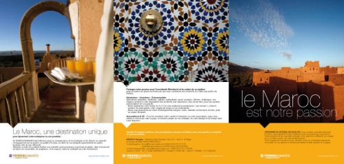 Dépliant publicitaire touristique Maroc - Annonceur : Terres Nomades - Agence : Waixing® - Directeur artistique : Régis Biecher | Philippe DUREUIL Photographie