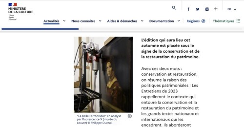 Photographie de reportage réalisée pour le C2RMF. "La belle Ferronnière" en analyse par fluorescence X (musée du Louvre). Page actualités du site Internet du Ministère de la Culture. | Philippe DUREUIL Photographie